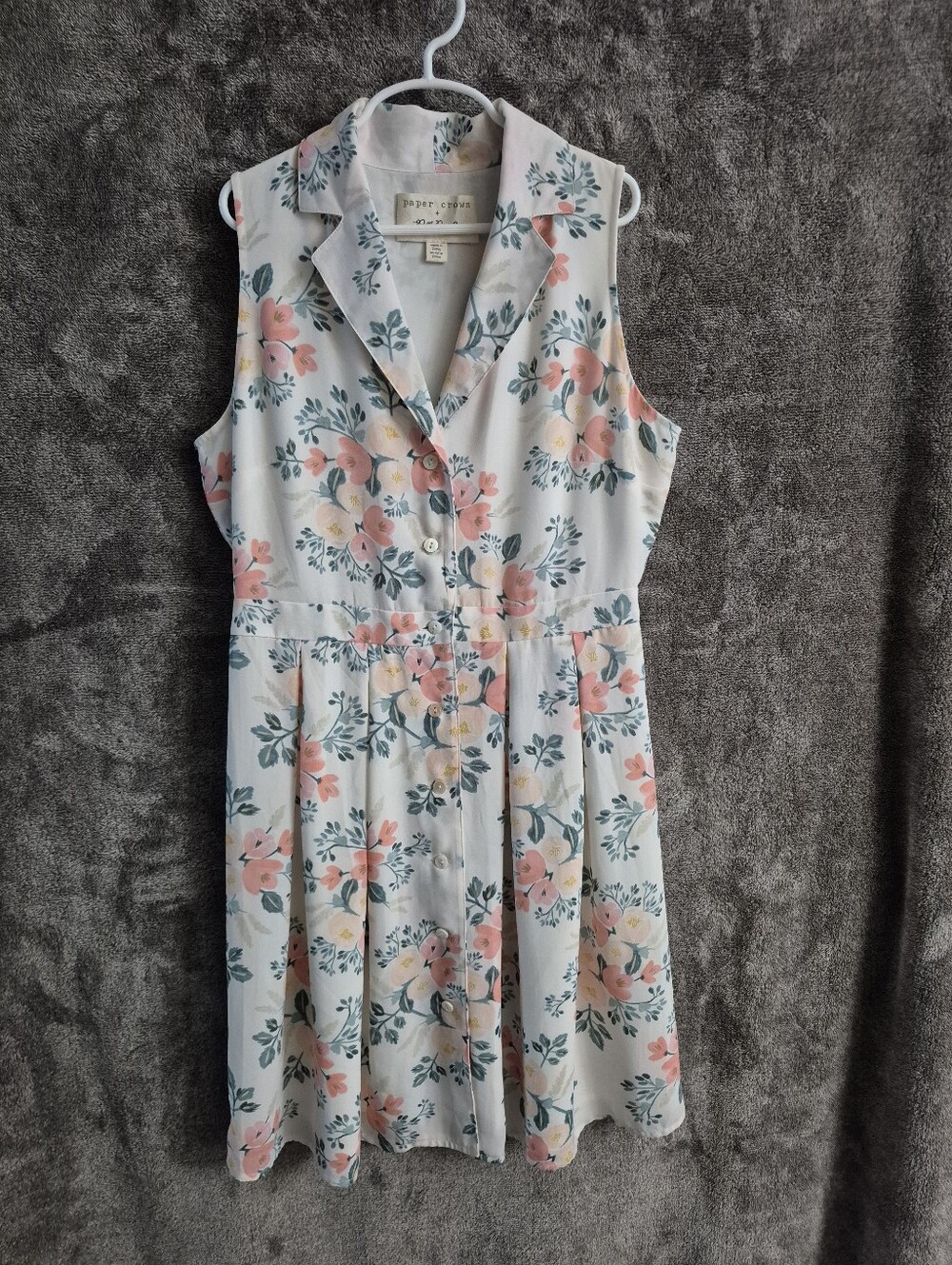 Paper Crown x Rifle Paper Co Floral Shirt Dress Sleeveless Button Front Cream